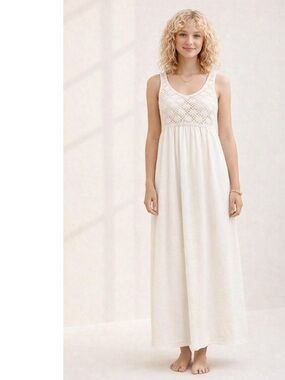 🔆 Aerie White Crochet Maxi Dress - Small NWT